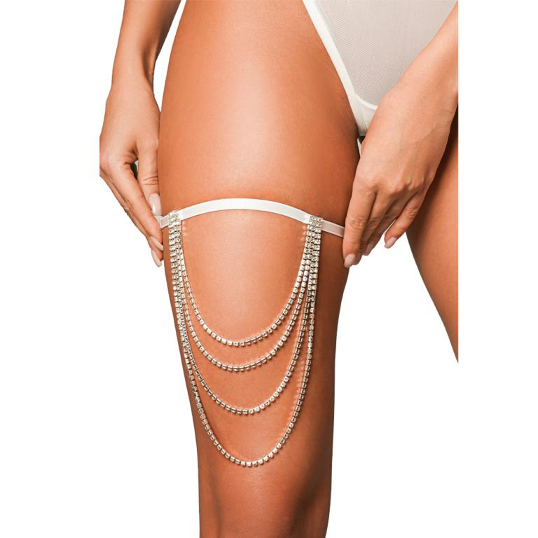 Подвязка с цепочками-кристаллами "Amor El" белая 